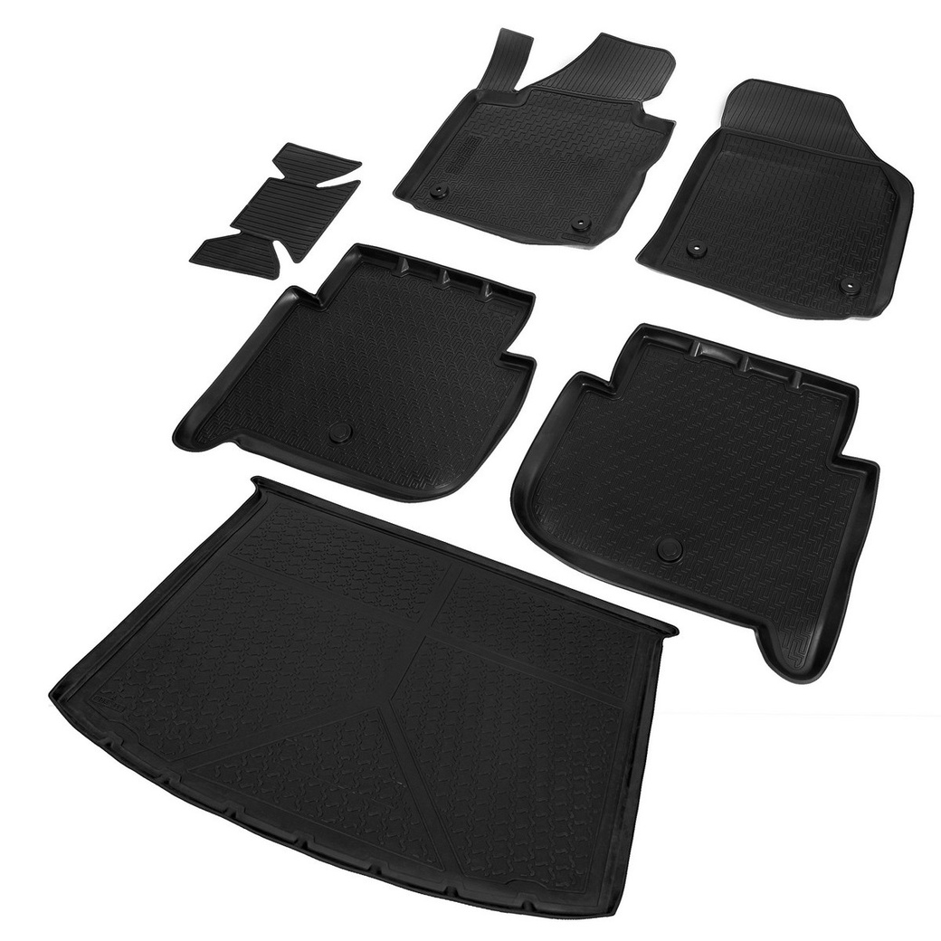 Комплект ковриков салона и багажника Rival для Volkswagen Touran II компактвэн 2010-2015, полиуретан, с крепежом, с перемычкой, 6 шт., K15806003-1 фото