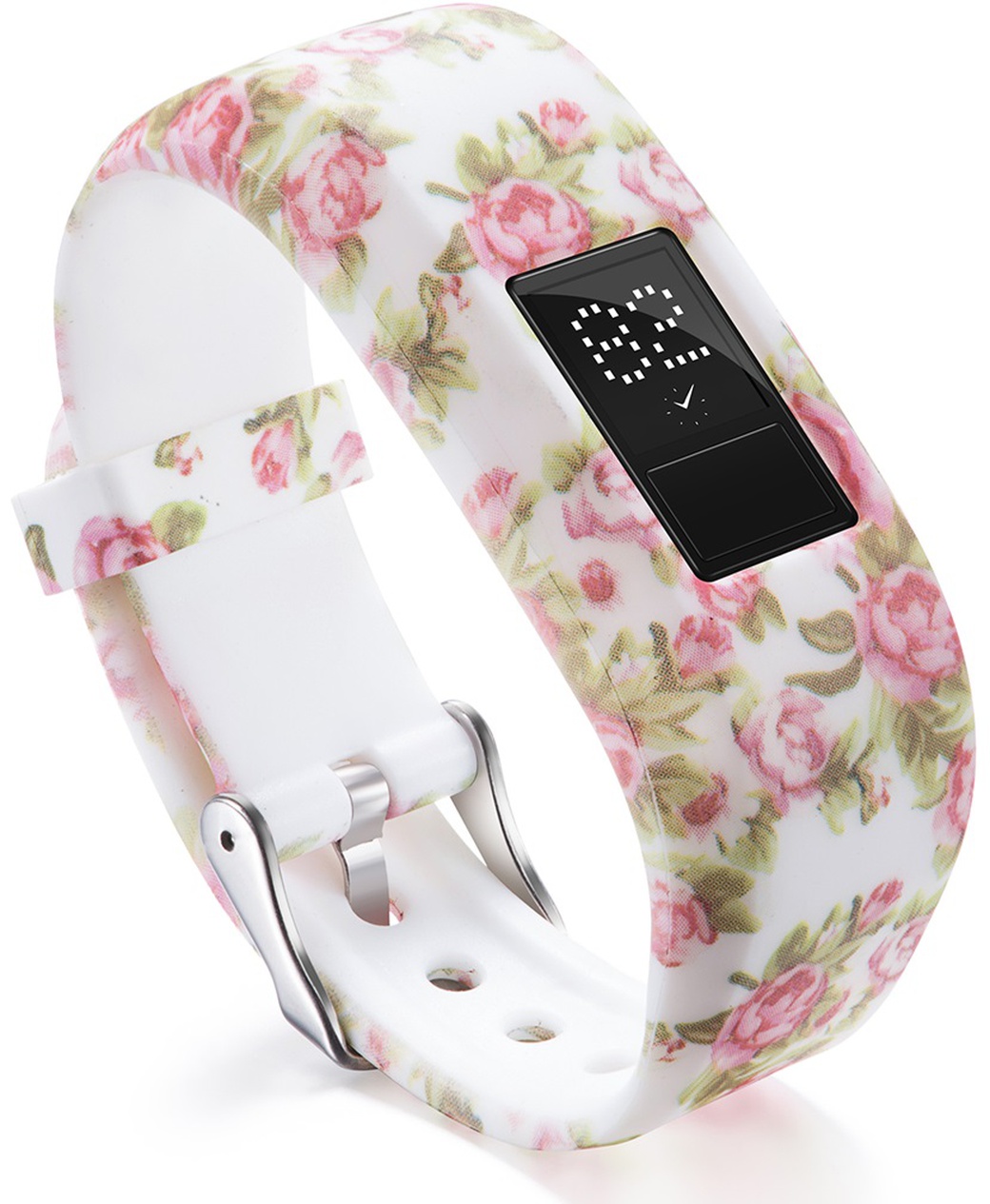 Силиконовый ремешок для браслета Garmin Vivofit JR, белый с рисунком, розовые цветы фото