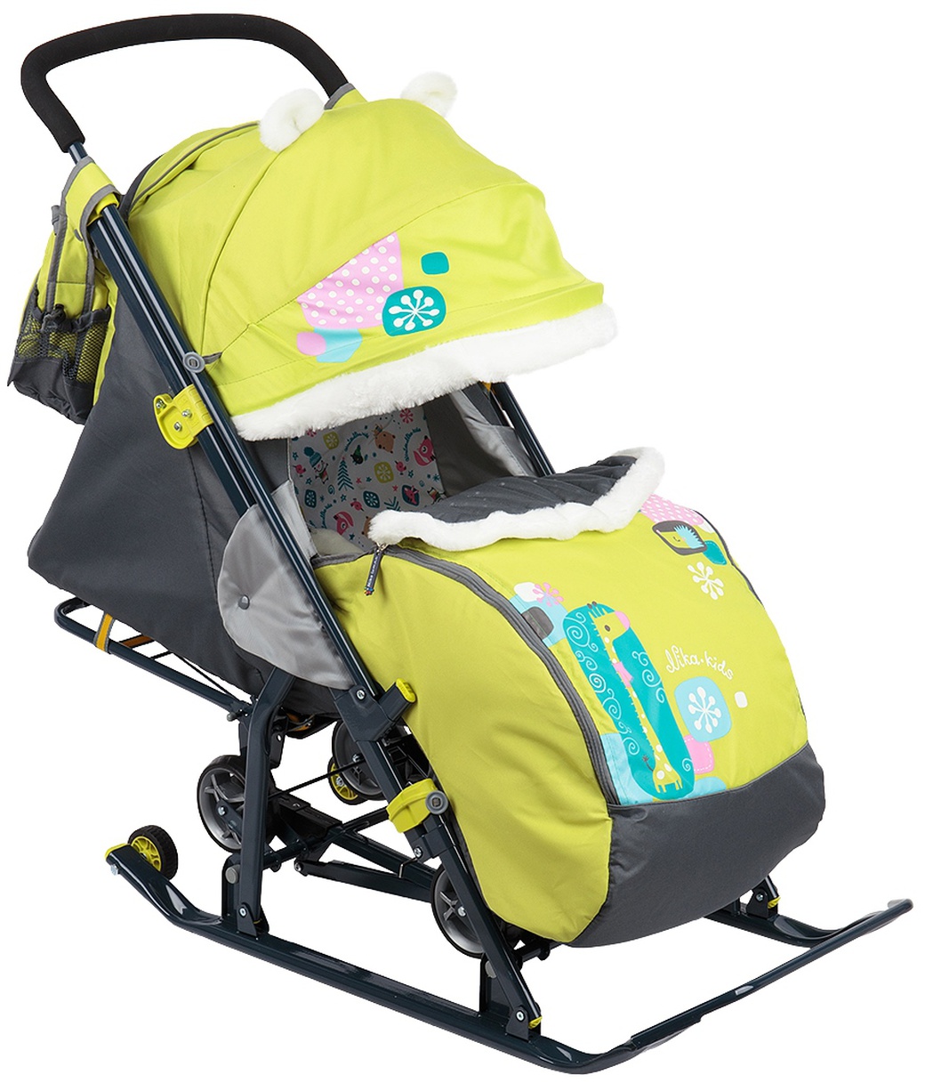 Ника Детям 7 2 - детские санки-коляска Коллаж-жираф лимонный фото