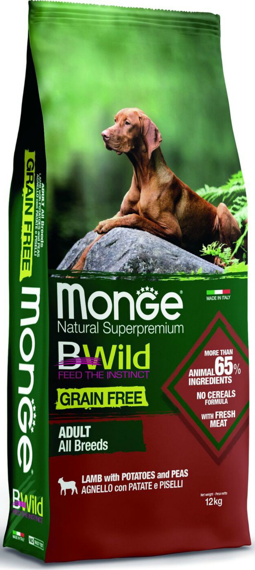 Monge Dog BWild GRAIN FREE беззерновой корм из мяса ягненка с картофелем и горохом для взрослых собак всех пород 12 кг фото