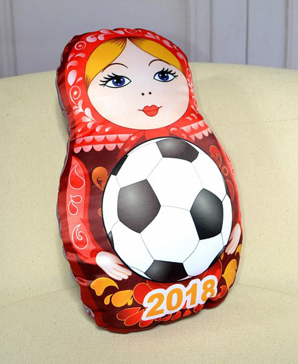 Подушка декоративная Худжанд рельефная с фотопечатью Матрешка футбол фото