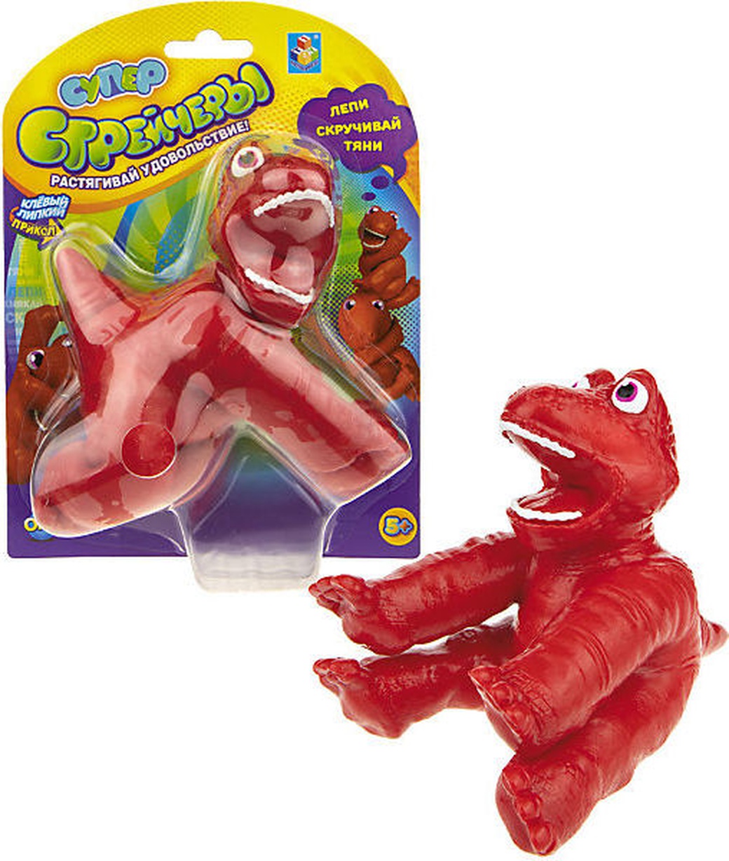 Супер Стрейчеры 1TOY Стикизавр, тянущаяся игрушка, блистер, 11 см, красный Т18660 фото