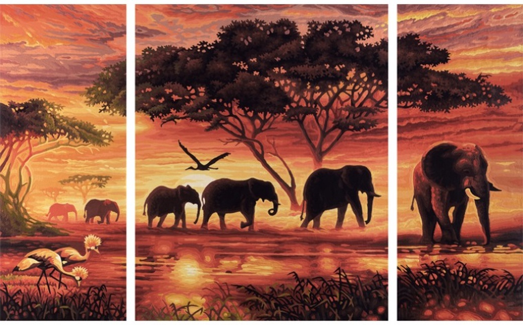Schipper Триптих Африканские слоны - раскраска по номерам, 50х80 см фото