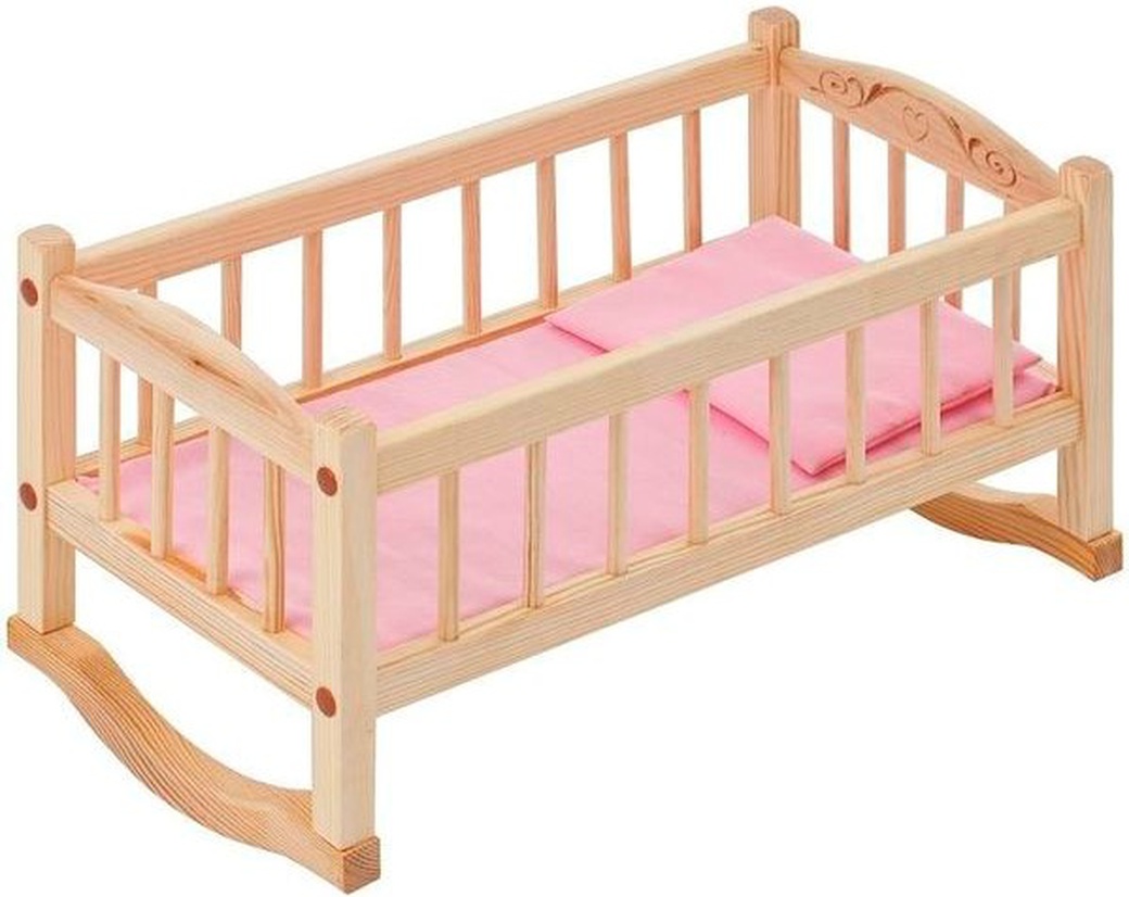 Paremo Деревянная кроватка-люлька для кукол, розовый текстиль фото