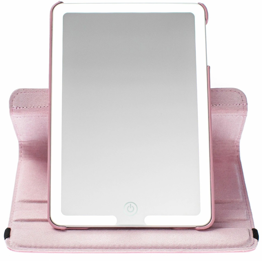 Зеркало косметическое - планшет с LED подсветкой, цвет розовый фото