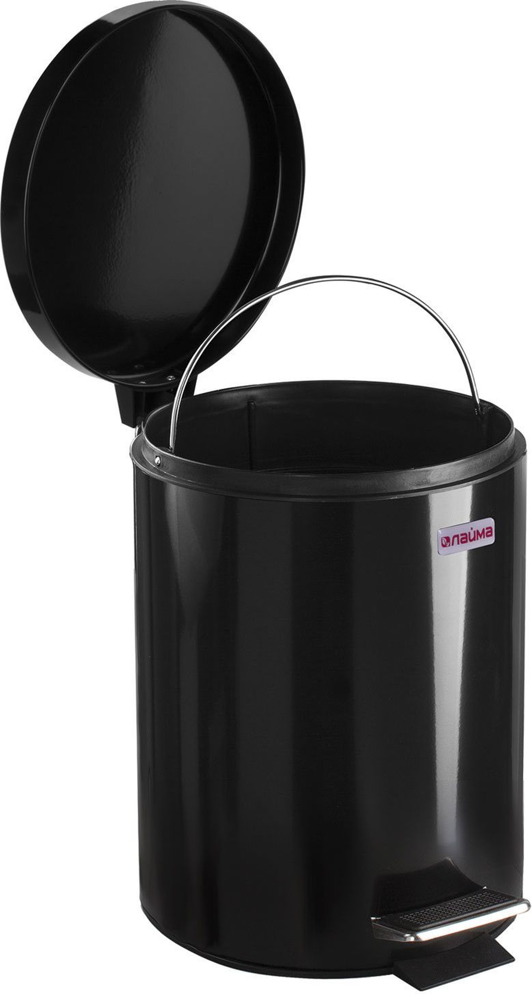 Ведро-контейнер для мусора с педалью ЛАЙМА Classic, 5 л, черное, глянцевое, металл, со съемным внутренним ведром, 604943 фото