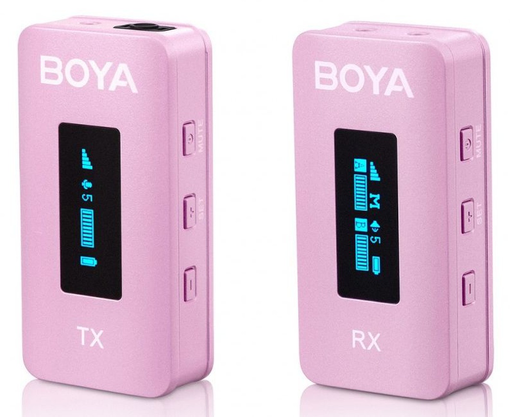 Микрофонная система Boya BY-XM6-K1P двухканальная беспроводная (в зарядном кейсе) розовая фото