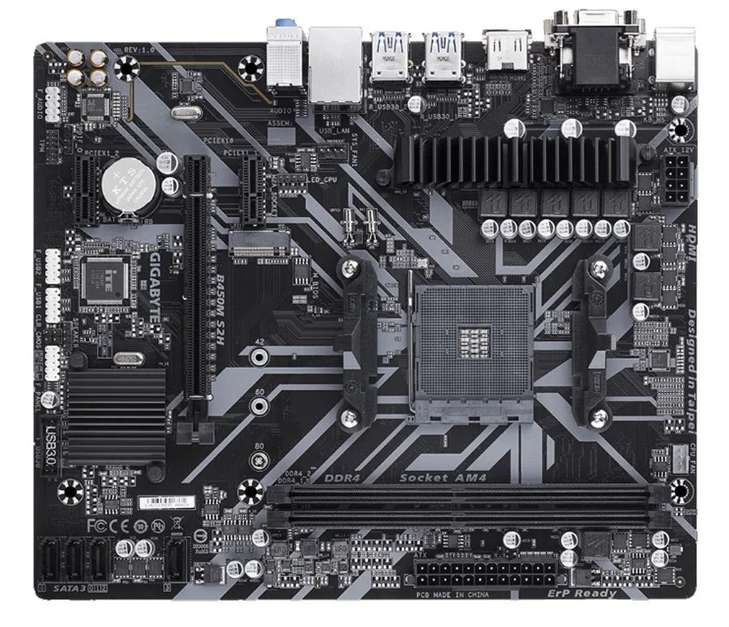 Материнская плата Gigabyte B450M S2H Soc-AM4 AMD B450 2xDDR4 mATX AC`97 8ch(7.1) GbLAN RAID+VGA+DVI+HDMI фото