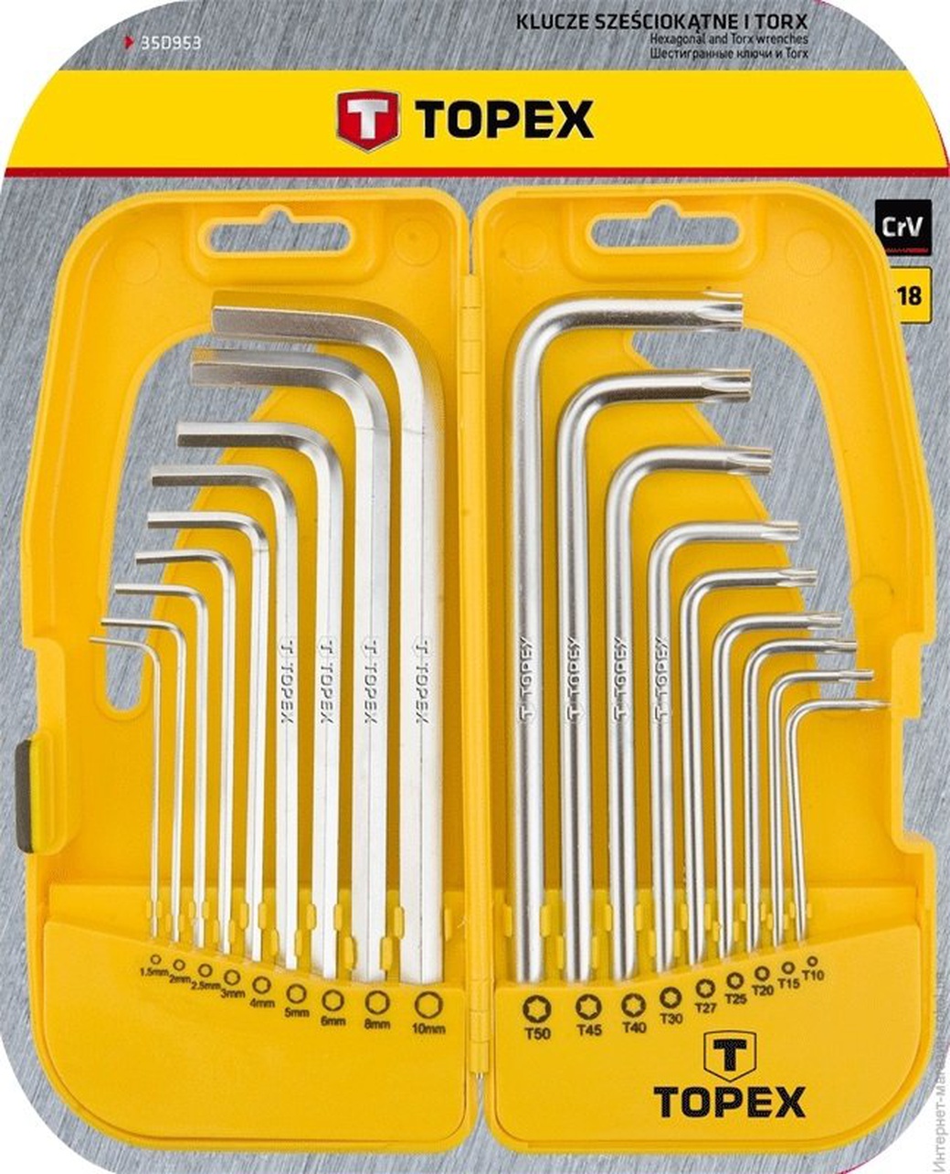 Набор ключей Topex 35D953 ключи шестигранные и Torx набор 18шт. фото