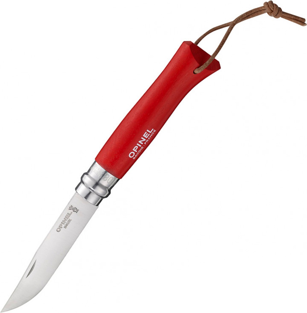 Нож Opinel №8 Trekking, кожаный темляк, красный фото