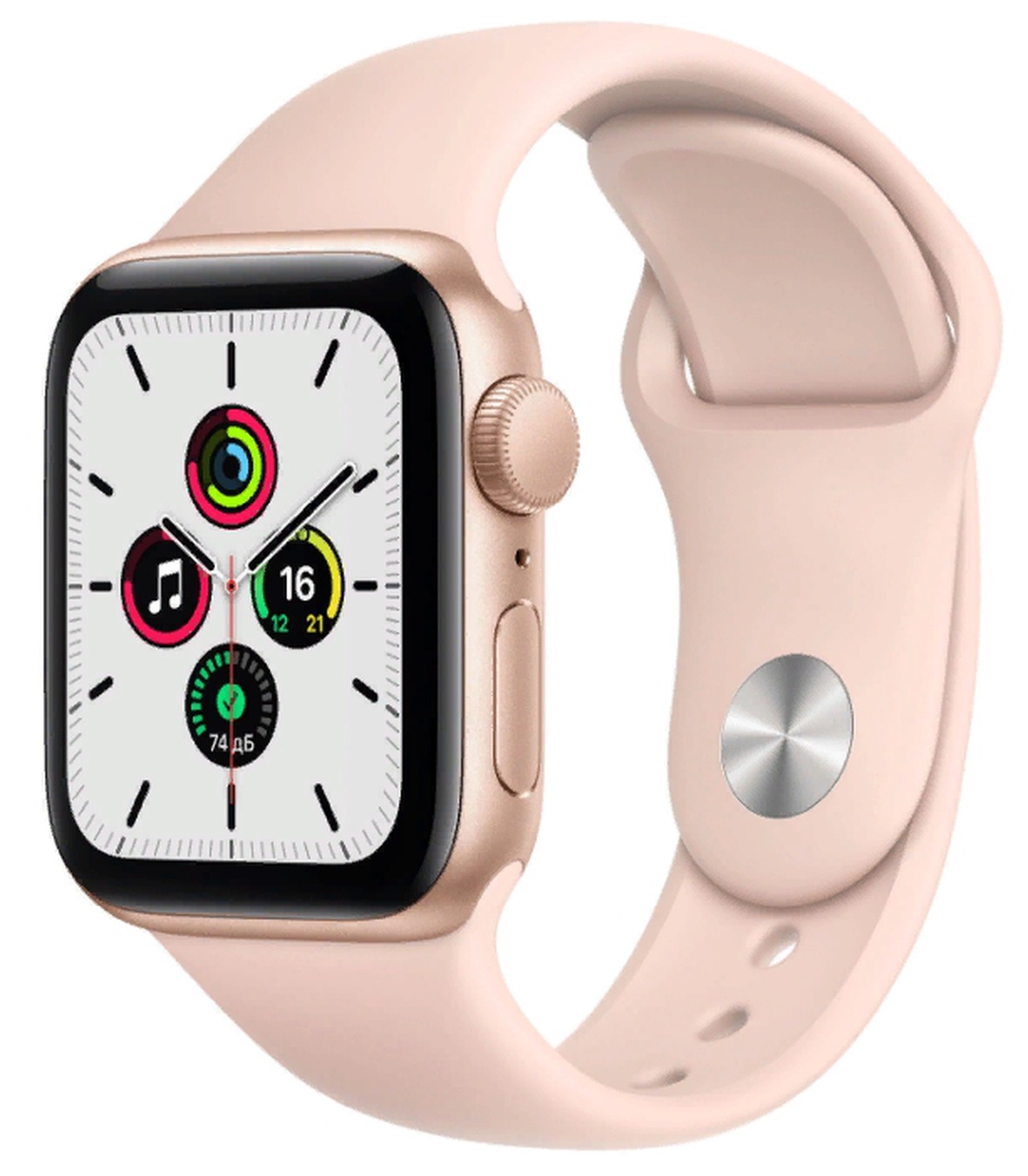 Умные часы Apple Watch SE, 40 мм, корпус из алюминия золотого цвета, спортивный ремешок цвета «розовый песок» фото