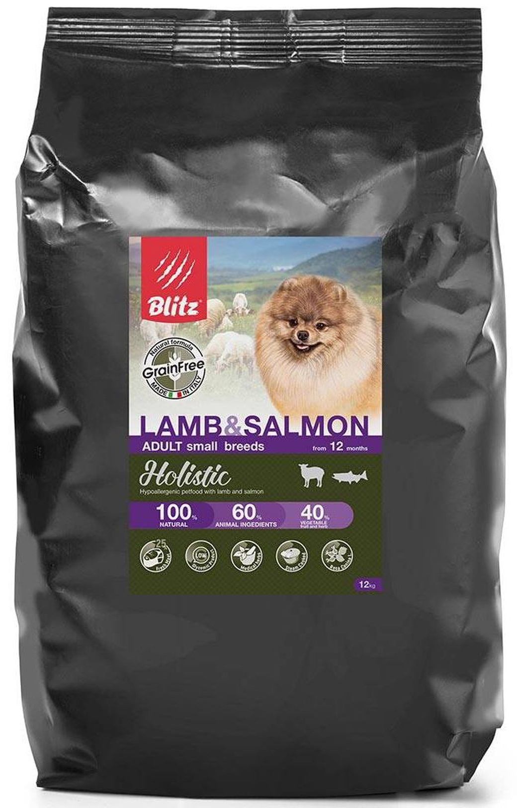 Корм для собак мелких пород беззерновой Blitz Holistic Lamb & Salmon, ягненок с лососем, 12 кг фото