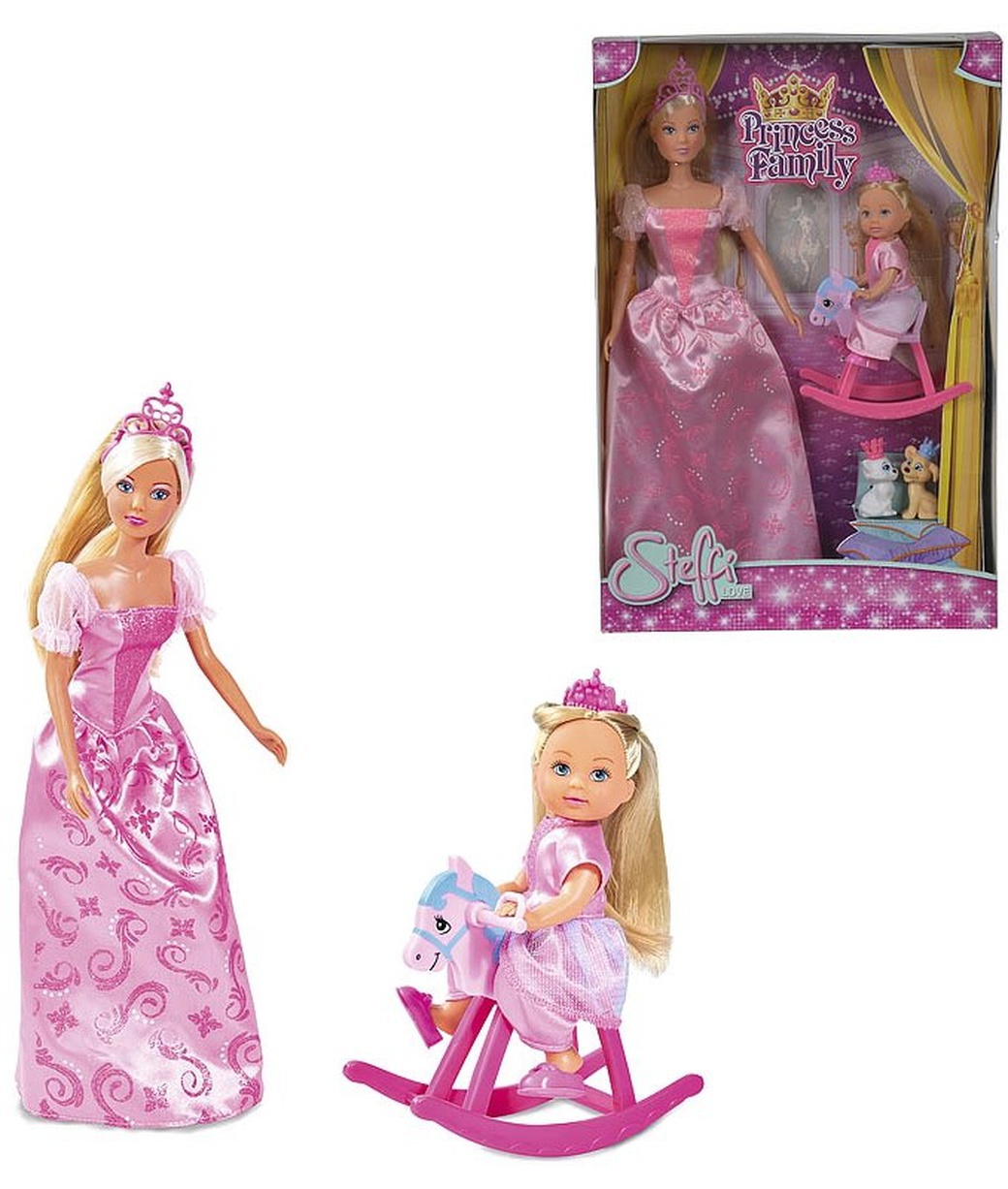 Simba Куклы Штеффи и Еви, набор "Принцессы", зверушки в комплекте, 29см., 12см фото