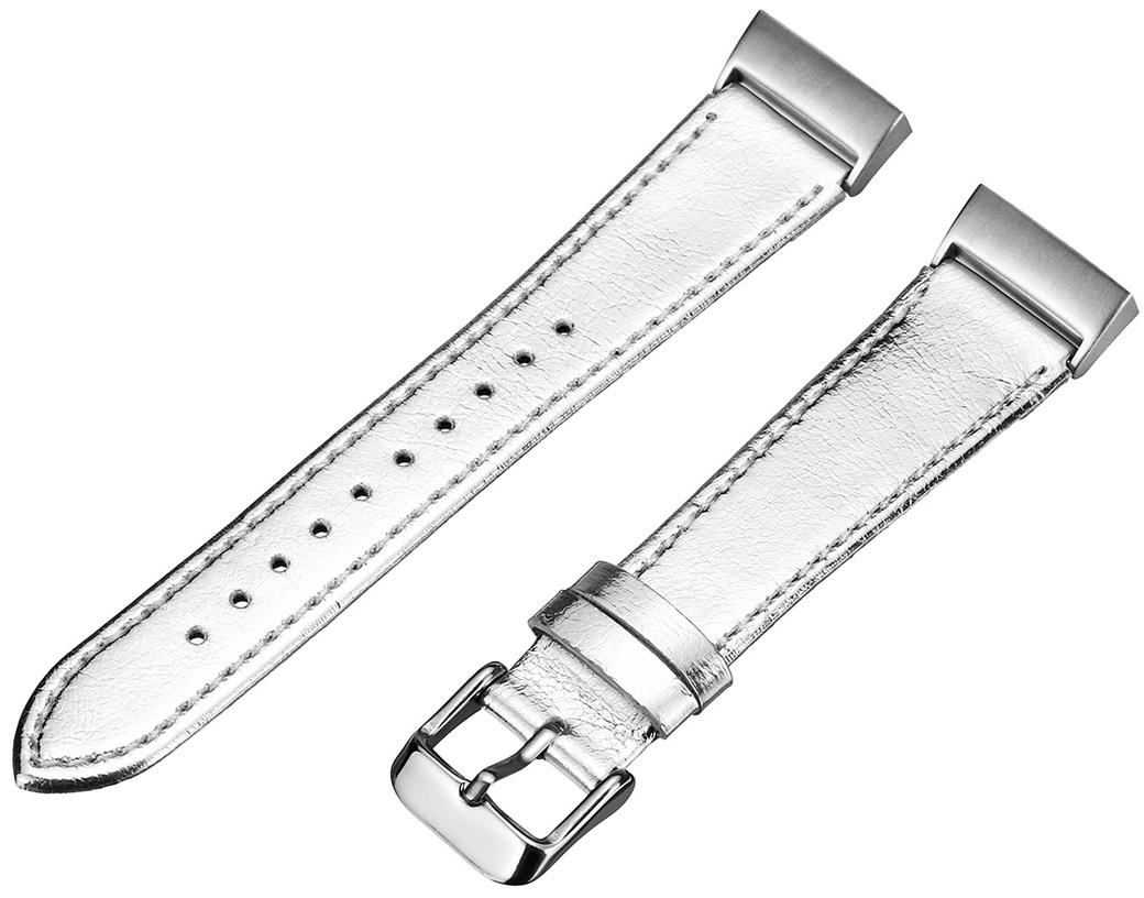Ремешок для браслета Fitbit Charge 3, кожаный, серебро фото