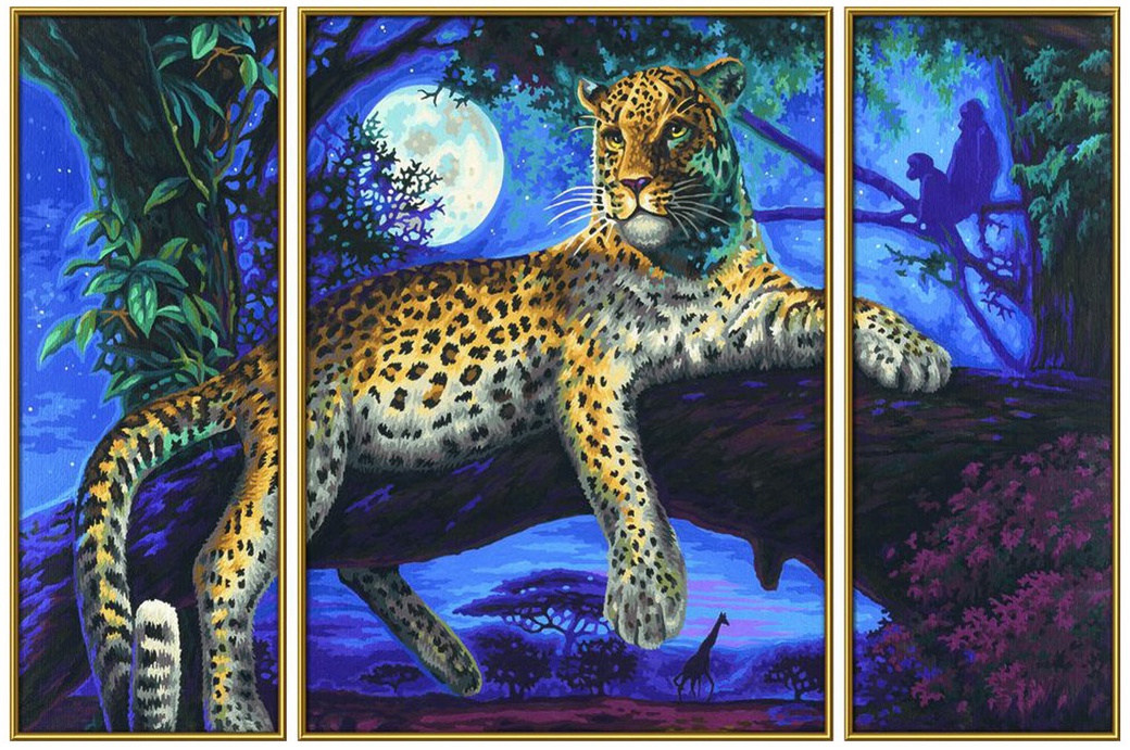 Schipper Раскраска по номерам Триптих Ягуар в ночи фото