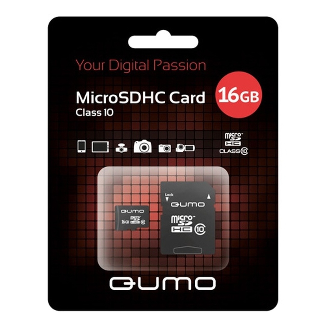 Карта памяти Qumo microSDHC 16GB Class 10 + ADP фото