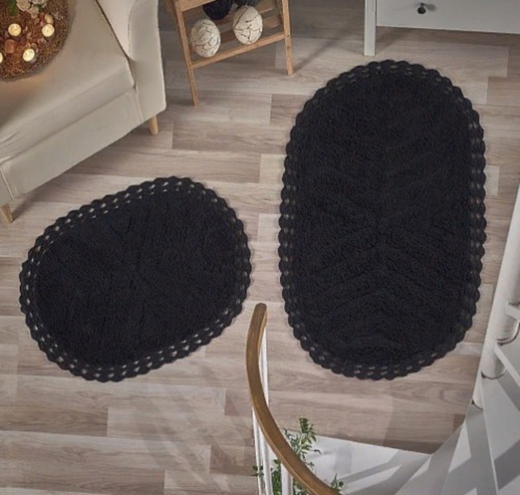 Комплект ковриков Modalin Cross кружевной 2 шт. 60х100 и 50х70 черный фото