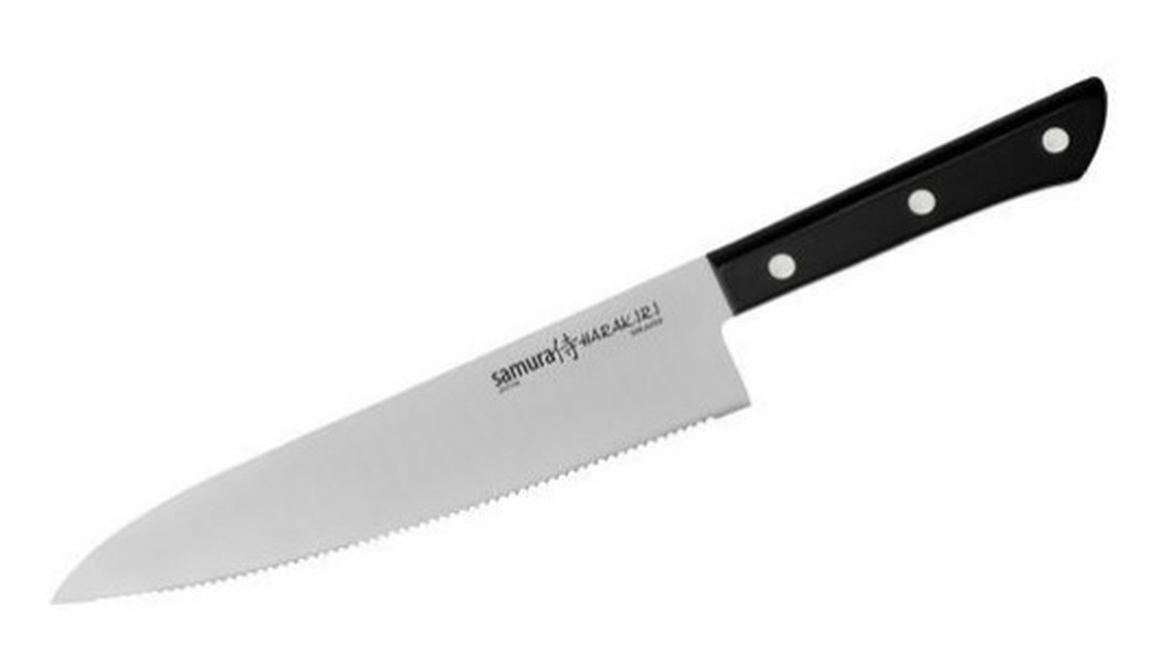Нож кухонный "Samura HARAKIRI" SHR-0086B/K Шеф серрейтор 208 мм, корроз.-стойкая сталь фото
