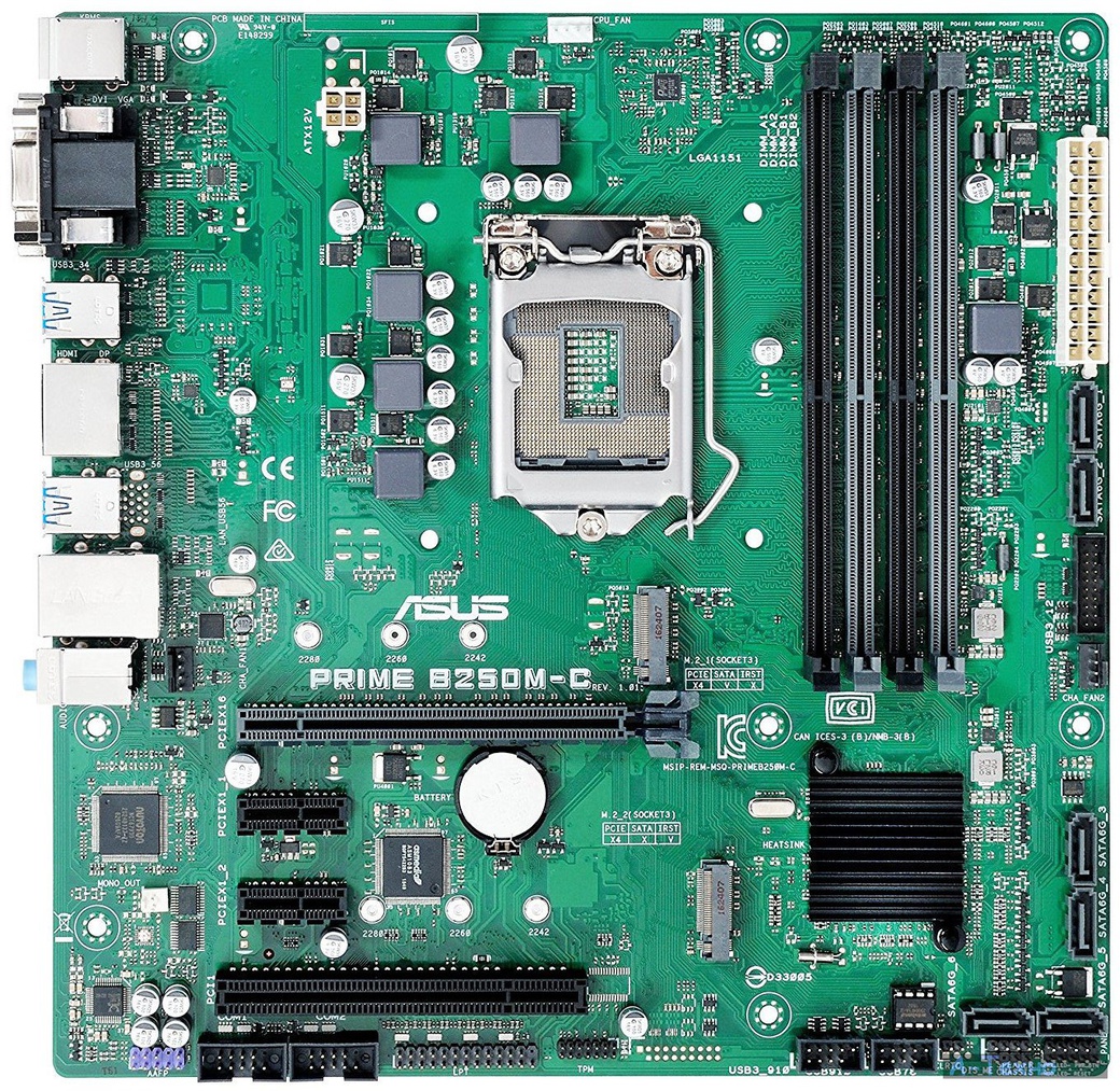Материнская плата Asus PRIME B250M-C Soc-1151 Intel B250 4xDDR4 mATX AC`97 8ch(7.1) GbLAN+VGA+DVI+HDMI+DP фото