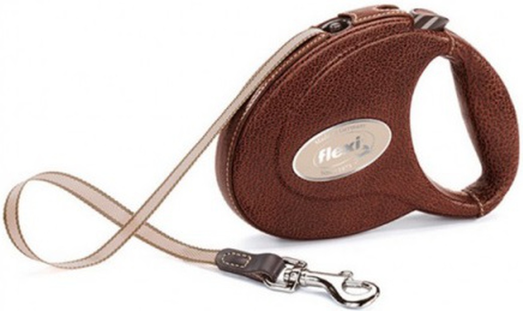 Поводок-рулетка Flexi Leather CC лента M 5м до 25кг коричневый фото