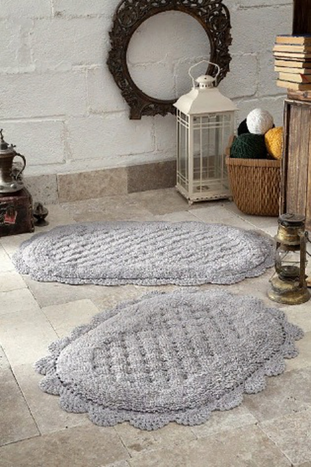 Комплект ковриков Modalin Merit кружевной 2 шт. 50х80 и 45х60 светло-серый фото