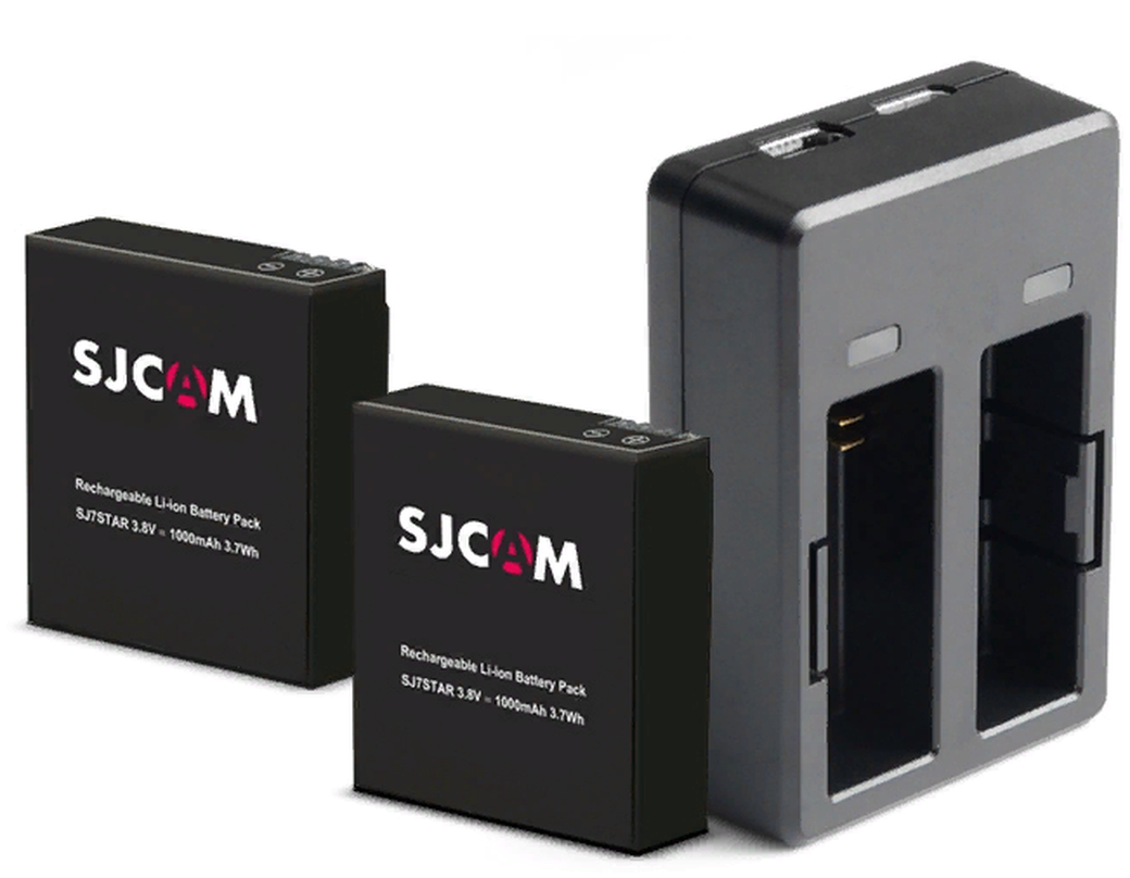 Двойное зарядное устройство SJCAM и два аккумулятора на 1000mAh для SJ7 Star, черный фото