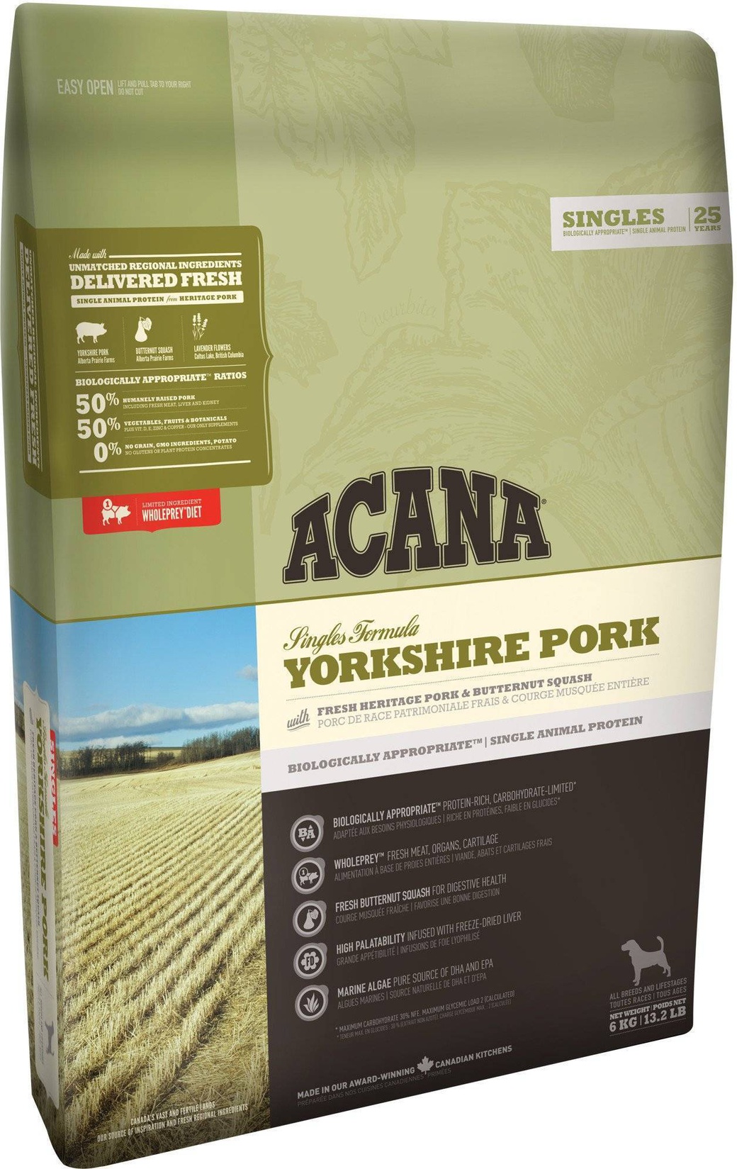 Корм для собак с чувствительным пищеварением Acana Singles Yorkshire Pork, свинина и тыква, 6 кг фото