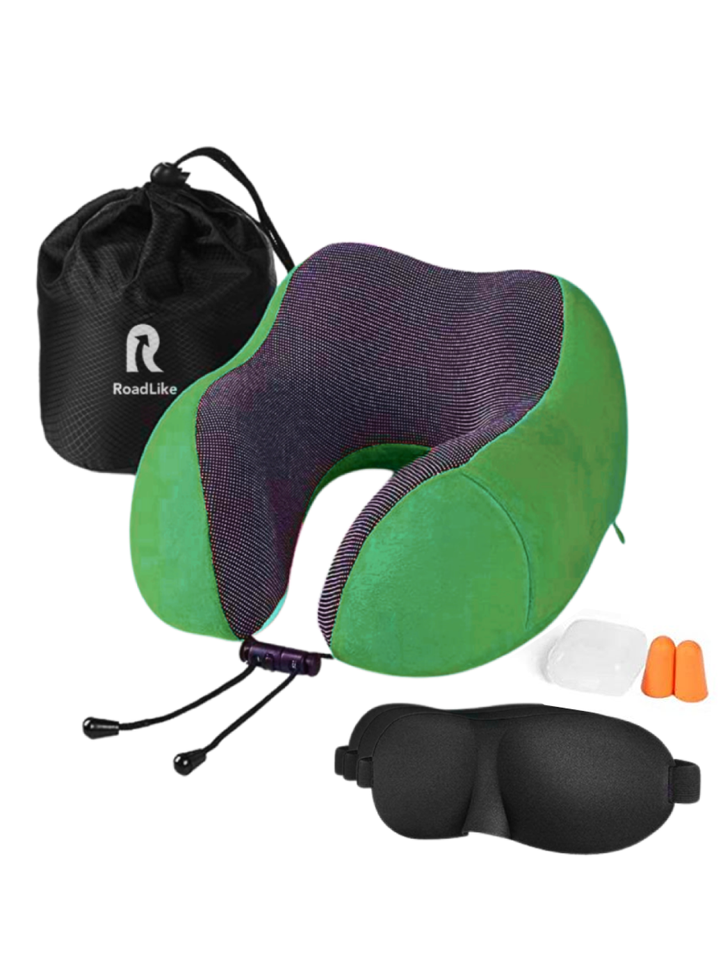 Подушка для путешествий RoadLike Travel Kit Velvet с эффектом памяти, зеленый фото