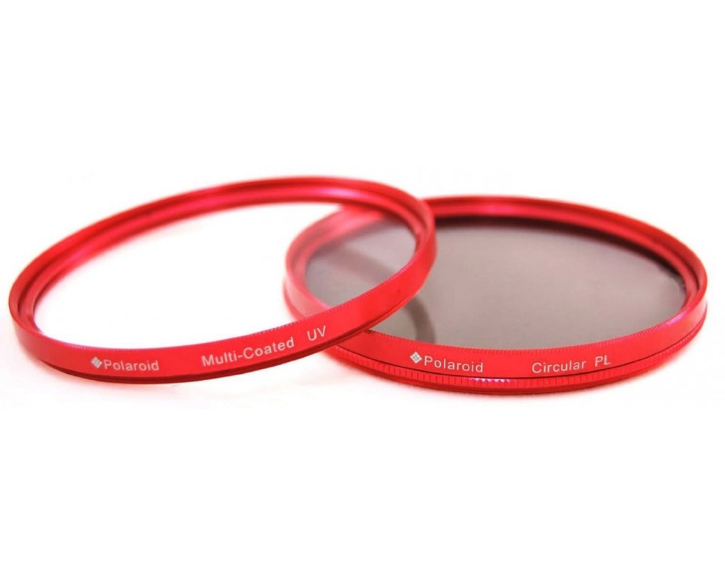 Набор из 2 фильтров Polaroid 52mm (MC UV Protector, CPL) красный фото