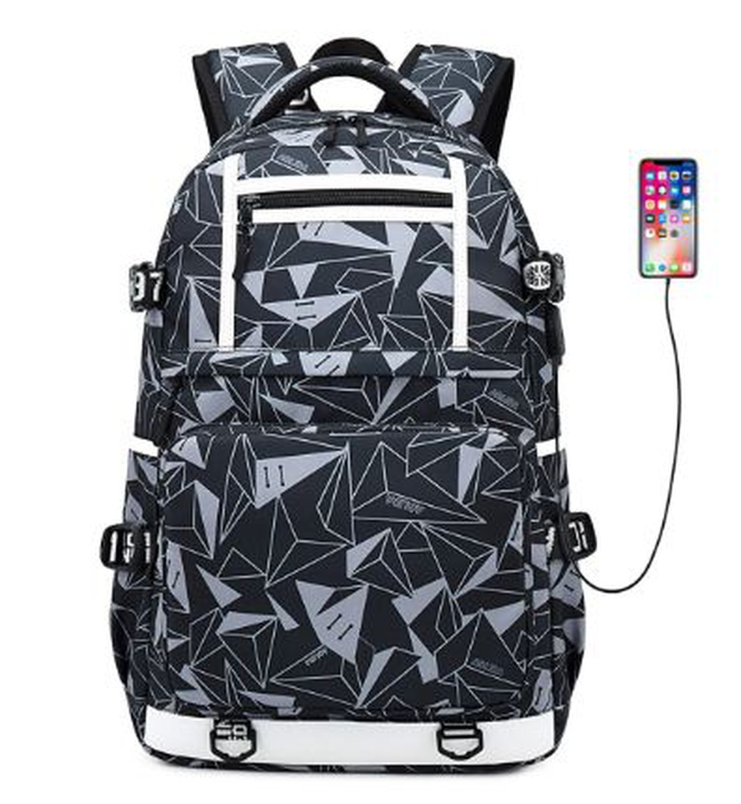 Рюкзак для ноутбука из ткани оксфорд водонепроницаемый с внешним USB-портом, черно-серый фото