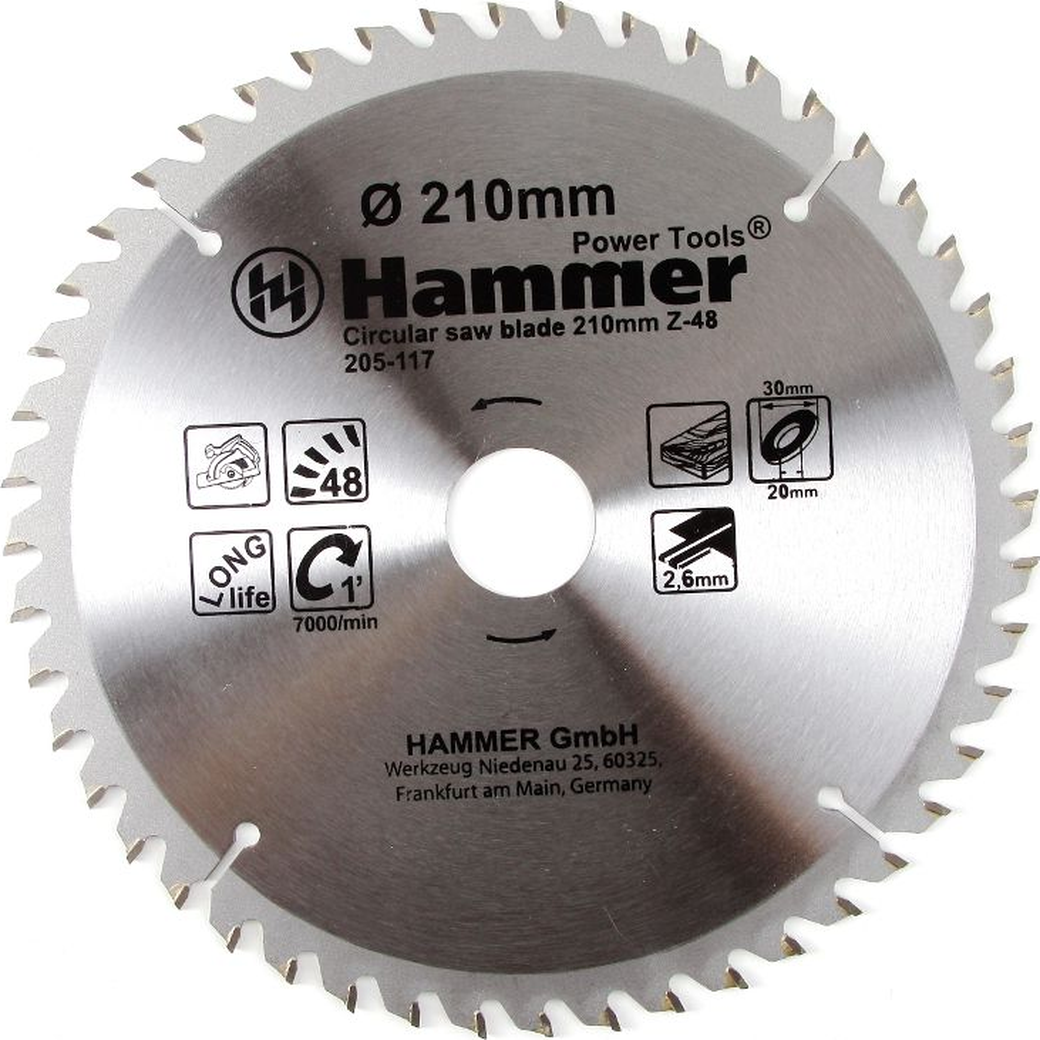 Диск пильный Hammer Flex 205-117 CSB WD 210мм*48*30/20мм по дереву фото