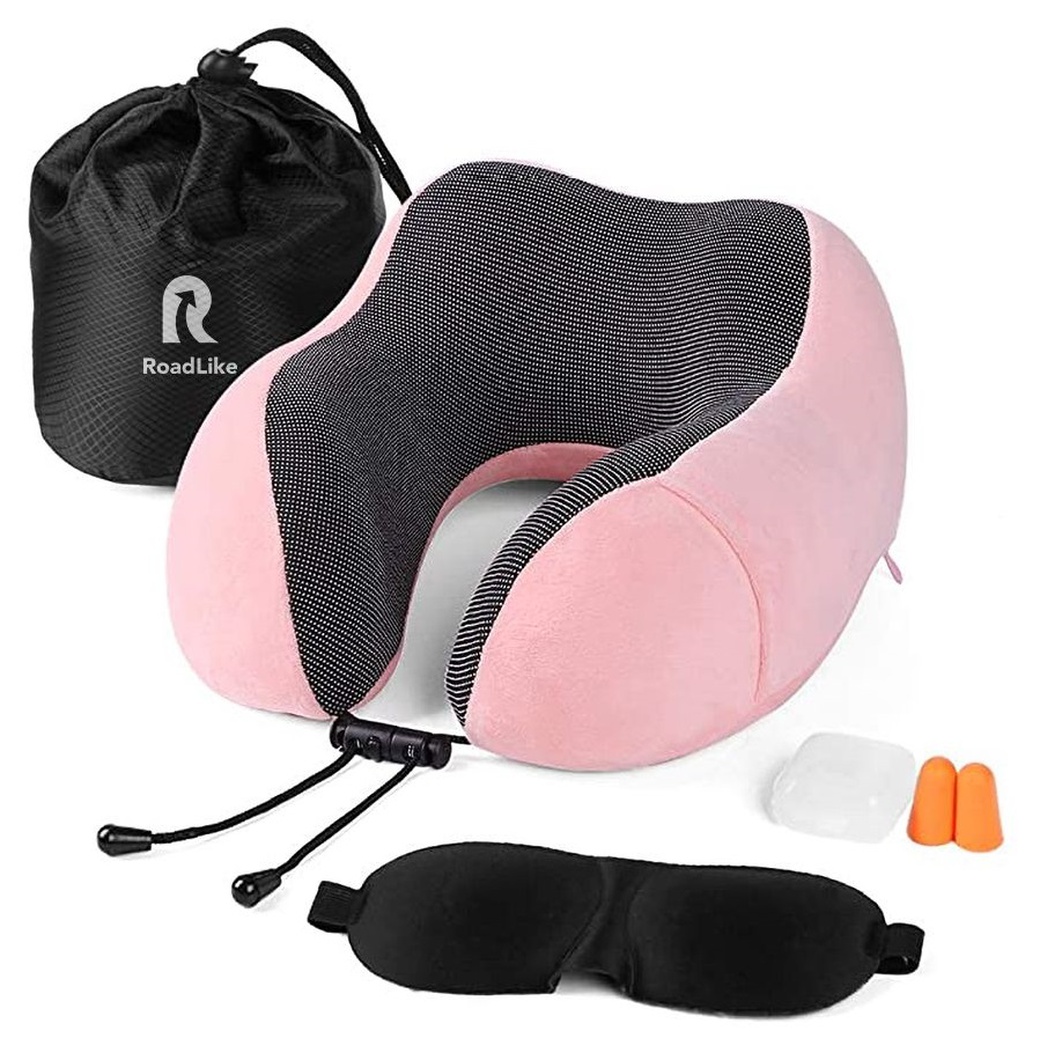 Подушка для путешествий RoadLike Travel Kit Velvet с эффектом памяти, розовый фото