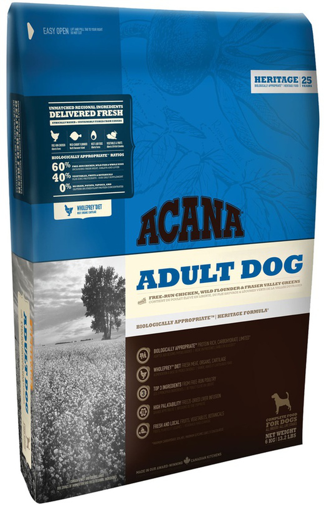 Корм для взрослых собак всех пород Acana Heritage Adult Dog, курица и зелень, 6 кг фото