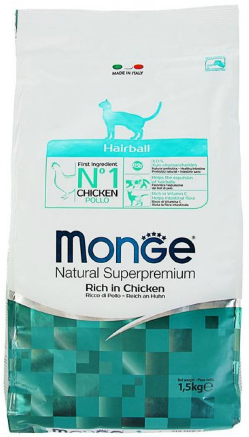 Monge Cat Hairball корм для кошек для выведения шерсти с курицей 1,5 кг фото