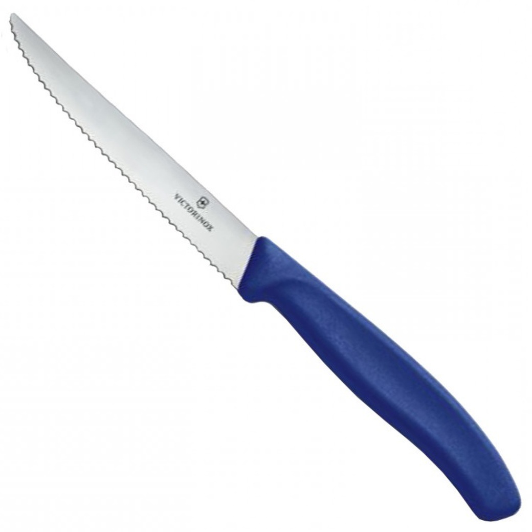 Нож Victorinox для стейка и пиццы, 11 см волнистое, синий фото