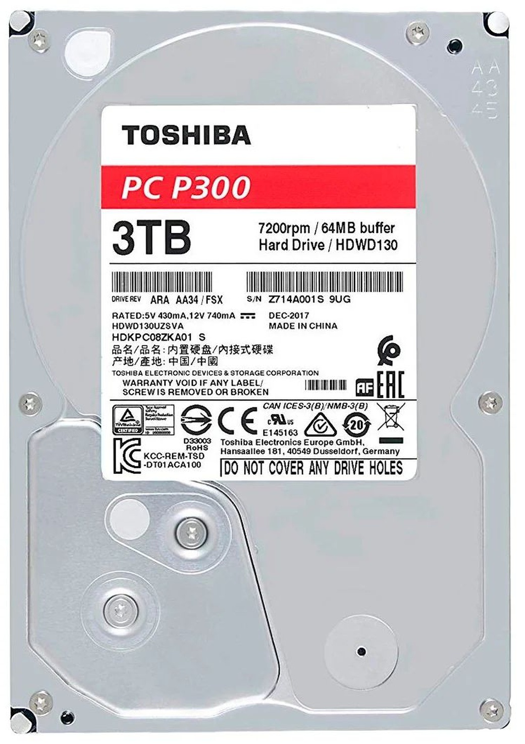 Жесткий диск HDD 3.5" Toshiba Desktop P300 3Tb (HDWD130UZSVA) фото