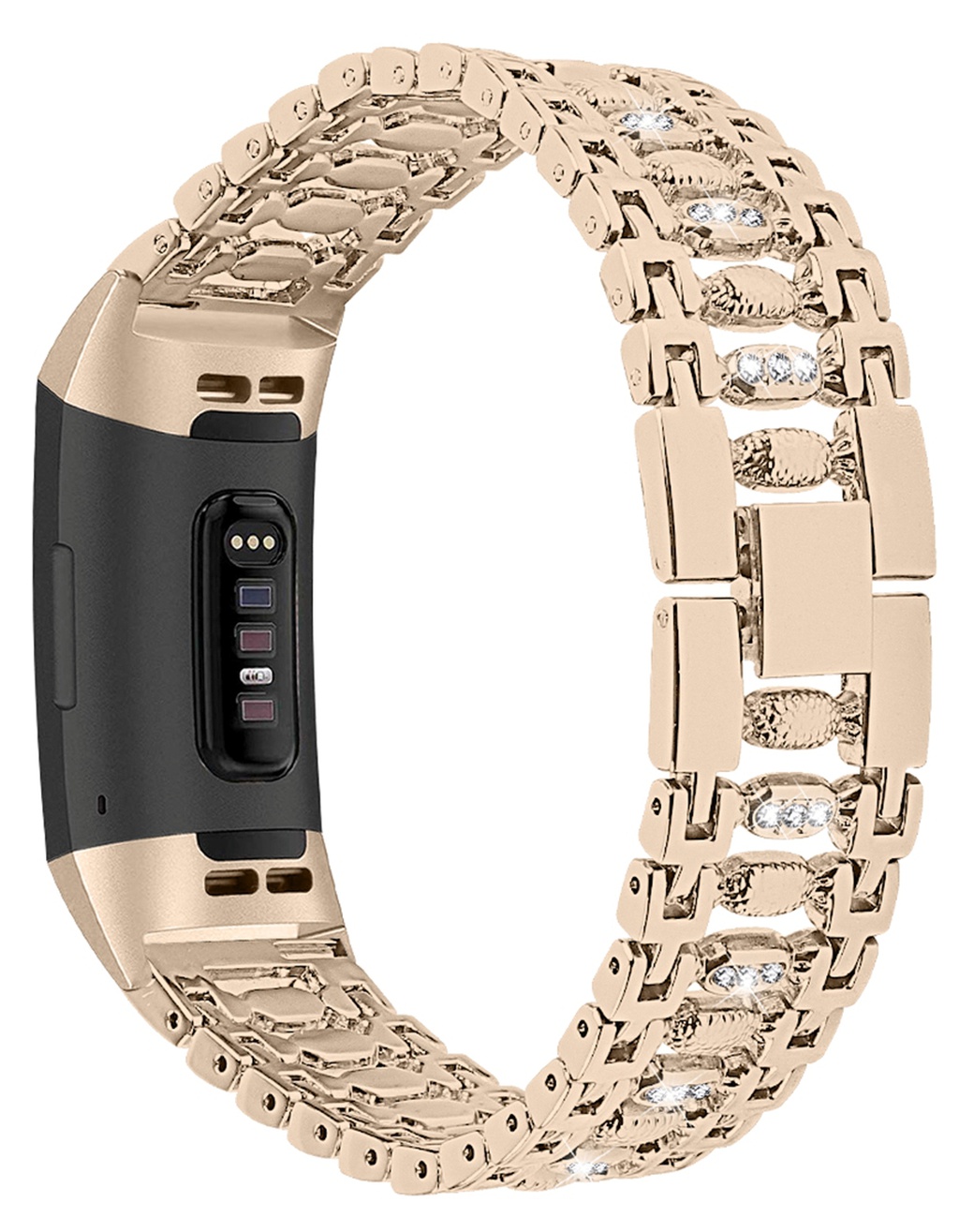 Ремешок для браслета Bakeey для Fitbit Charge 3, нержавеющая сталь, золото, белые кристаллы фото