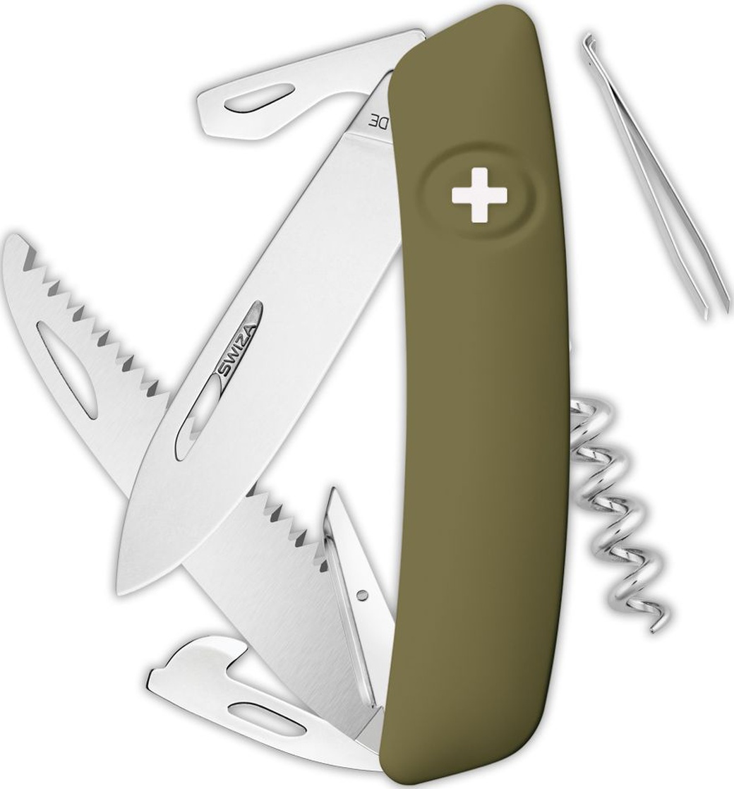 Швейцарский нож SWIZA D05 Standard, 95 мм, 12 функций, темно-зеленый фото