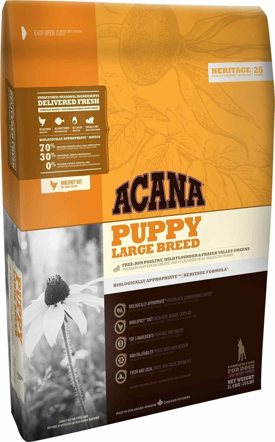 Корм для щенков крупных пород Acana Heritage Puppy Large Breed, курица и индейка, 17 кг фото