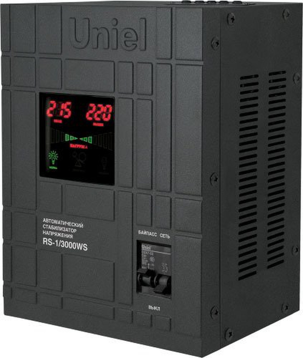 Стабилизатор напряжения Uniel RS-1/3000WS однофазный, цифровой 220В 2400 Вт вх.:125-270В фото