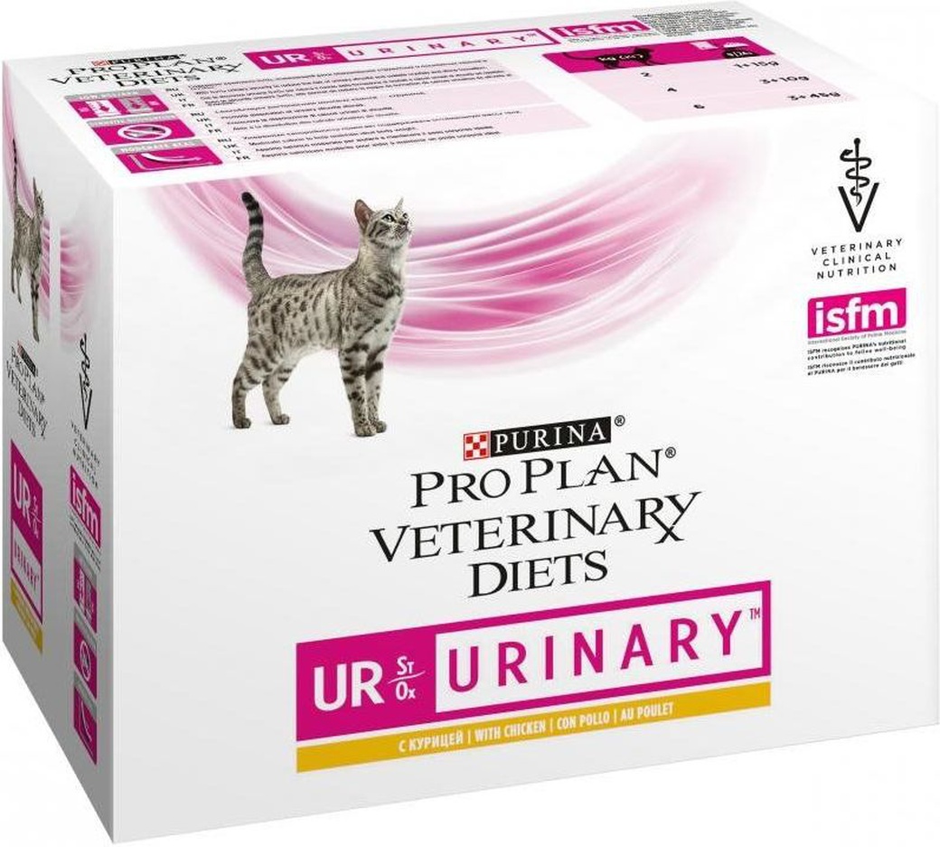 Консервы для кошек при лечении МКБ ProPlan Veterinary Diets UR Urinary, курица, пауч, 85г*10 шт. фото
