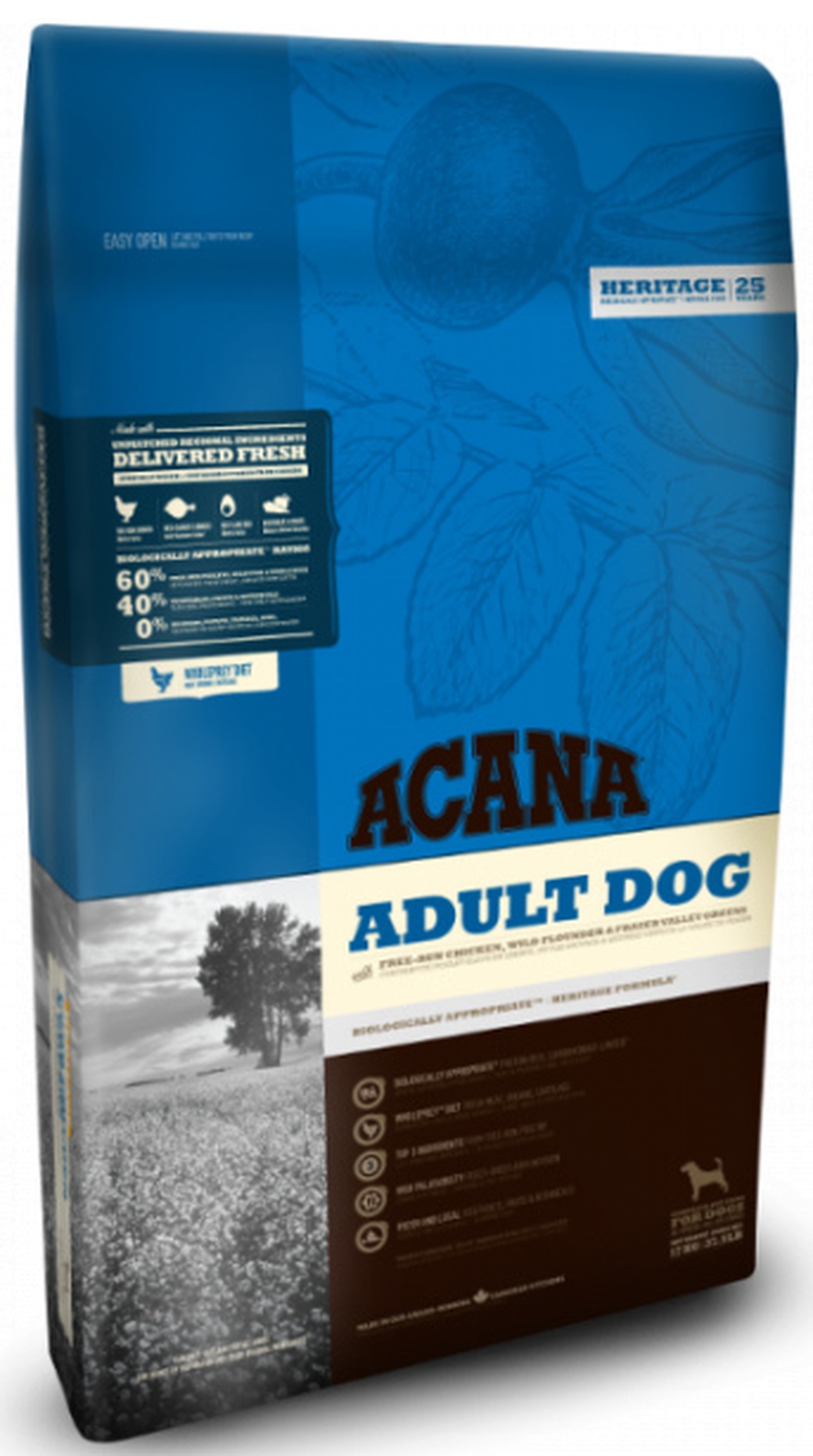 Корм для взрослых собак всех пород Acana Heritage Adult Dog, курица и зелень, 2 кг фото