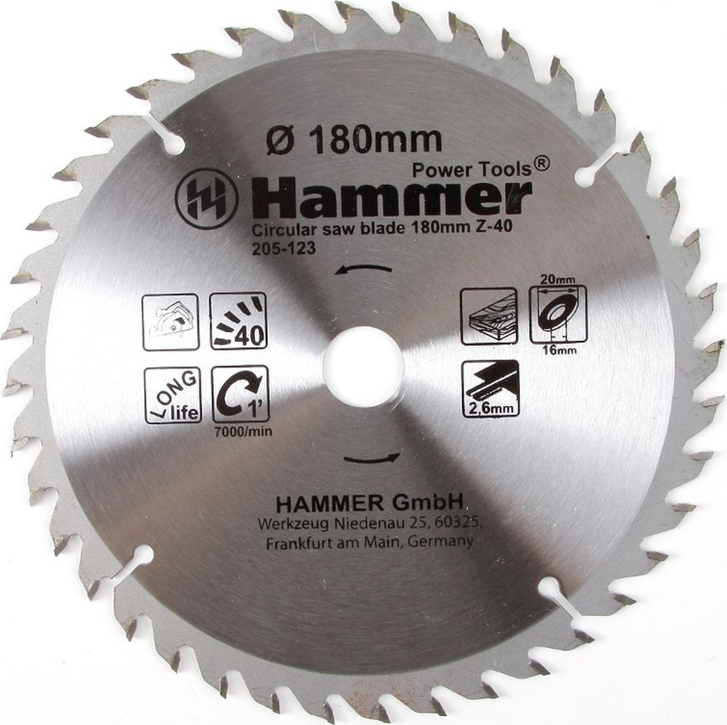Диск пильный Hammer Flex 205-123 CSB WD 180мм*40*20/16мм по дереву фото