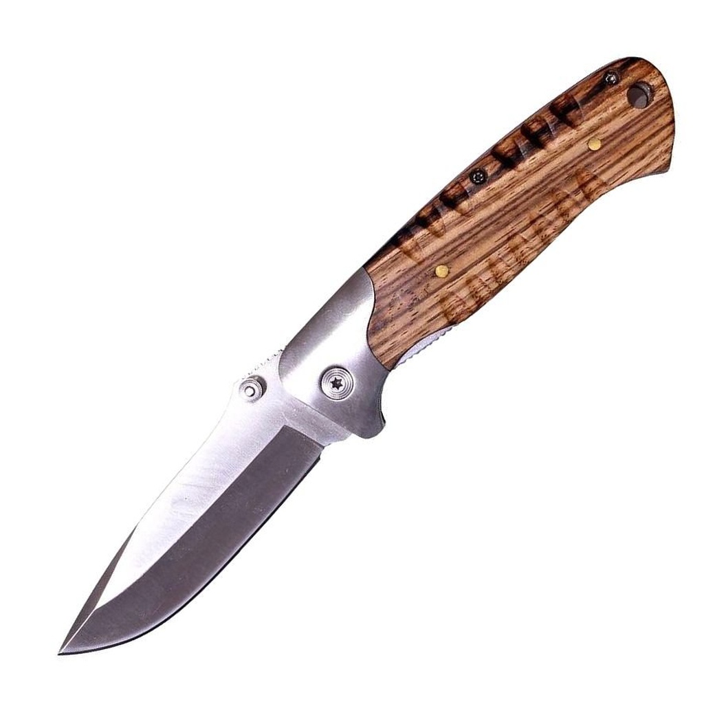 Нож складной Stinger, 85 мм (серебристый), сталь/дерево (серебристо-корчиневый) фото