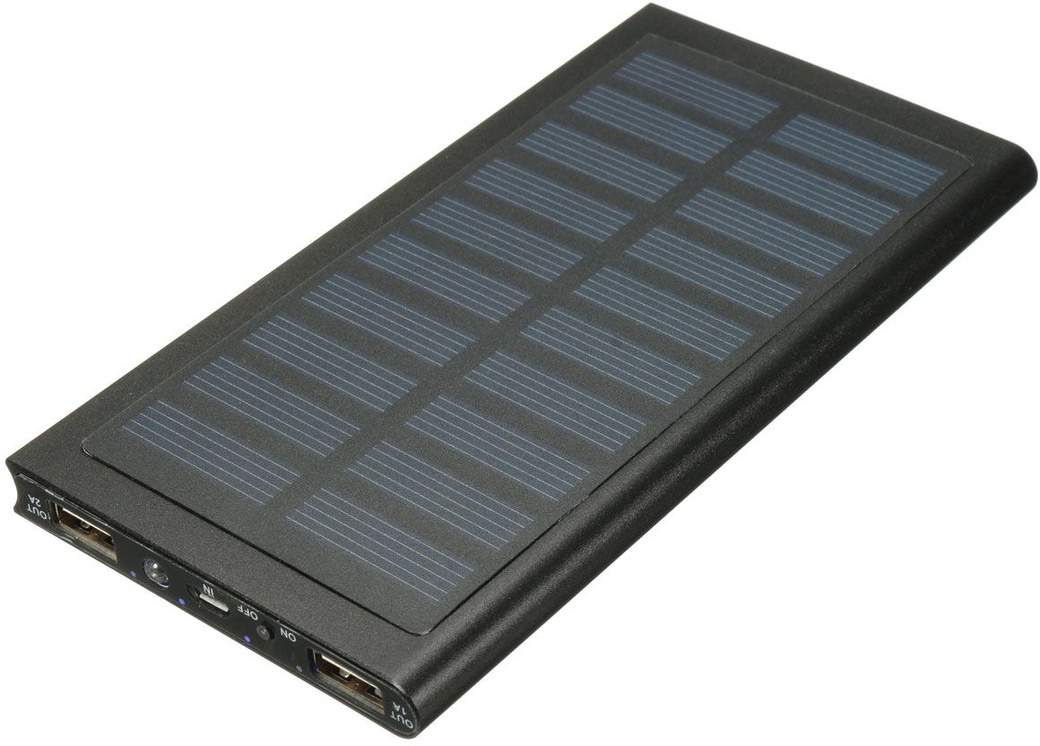 Внешний аккумулятор на солнечной батарее 8000mAh, ультратонкий, черный фото
