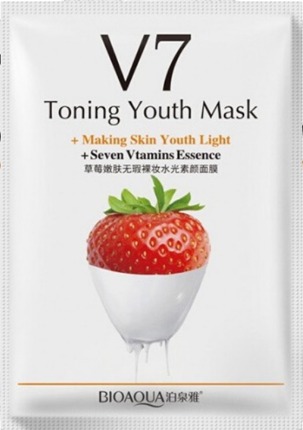 Омолаживающая тканевая маска для лица Bioaqua с комплексом витаминов V7 и экстрактом клубники фото