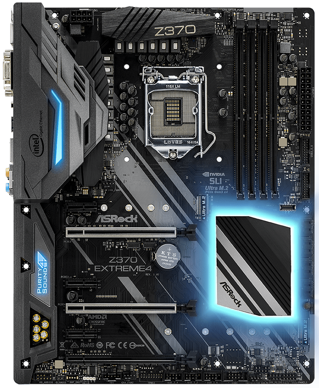 Материнская плата Asrock Z370 EXTREME4 Soc-1151v2 Intel Z370 4xDDR4 ATX AC`97 8ch(7.1) GbLAN RAID+VGA+DVI+HDMI фото