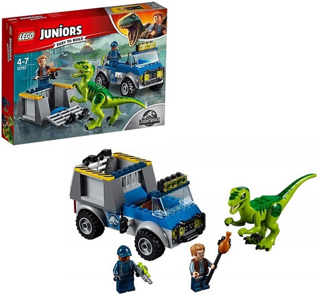 Lego конструктор Juniors Jurassic World Грузовик спасателей для перевозки раптора 10757 фото