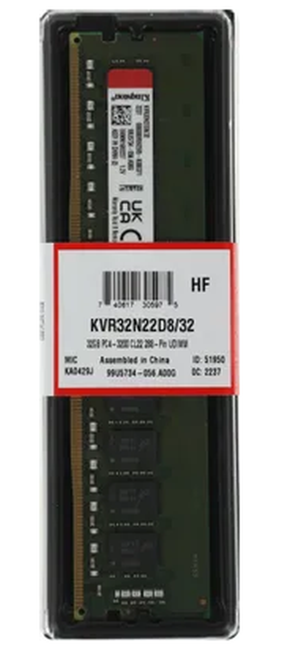 Память оперативная DDR4 32Gb Kingston Valueram 3200MHz (KVR32N22D8/32) фото