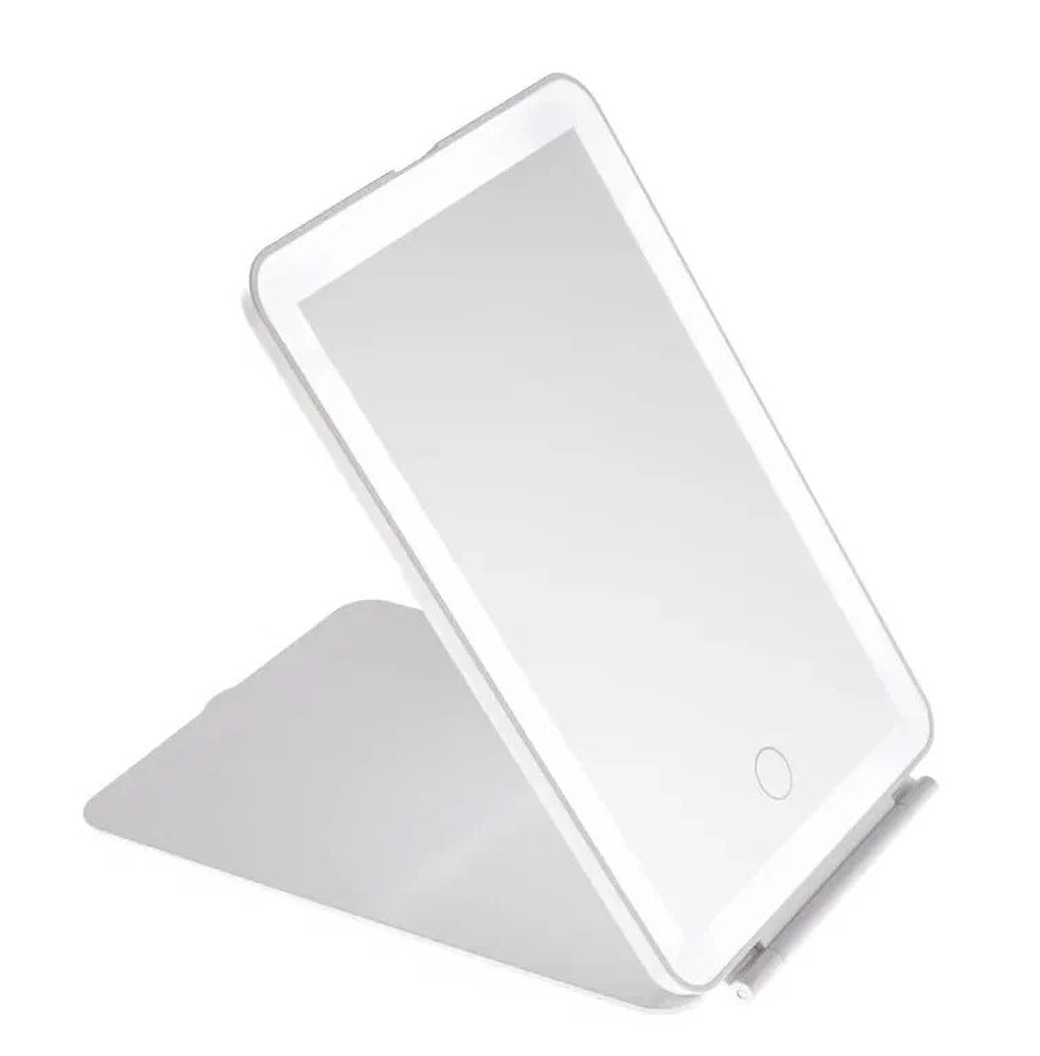 Зеркало косметическое CleverCare в форме планшета с LED подсветкой "монохром", цвет белый фото